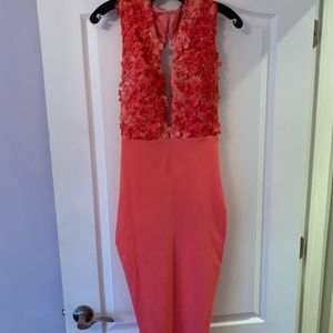 New mesh peach evening dress